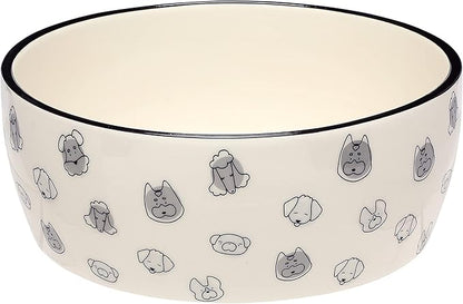 Pearhead Ceramic Dog Bowl, Holds 9 Cups, Dog Faces Pattern Stoneware Food and Water Dish, Microwave and Dishwasher Safe, XL (Pack of 6)