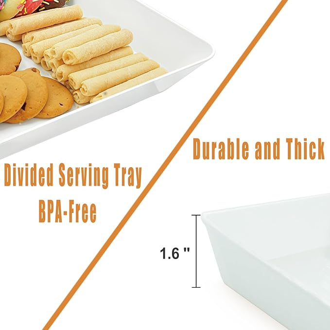 Serving Tray Platter, 5 Pcs Food Tray for Veggie Fruit Snack Dessert Cookie Cheese, Food Trays for Party Supplies Display, Plastic Platters for Serving Food, Large White Trays, BPA Free