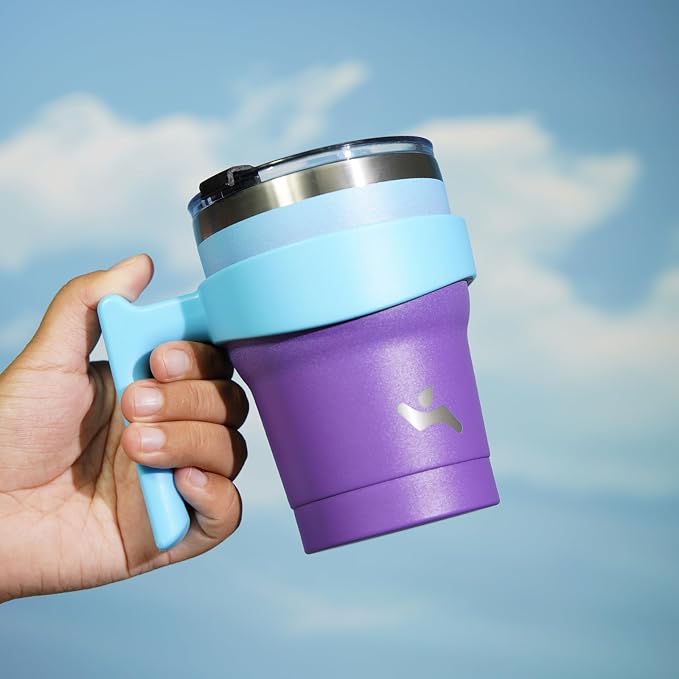 Konokyo 10 oz Tumbler with Handle and Straw, Insulated Travel Mug | Ocean - Image 5