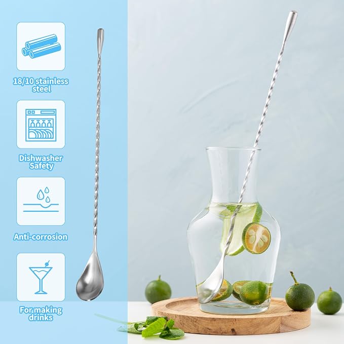 2 Pcs 12 Inch Bar Mixing Spoon Cocktail Spoon Stainless Steel Bar Long Spoon - Image 5