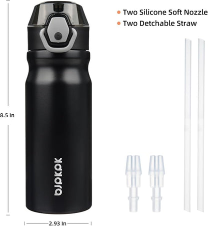 BJPKPK 18 oz Water Bottle with Straw & Handle, Insulated Stainless Flask | Leak - Image 4