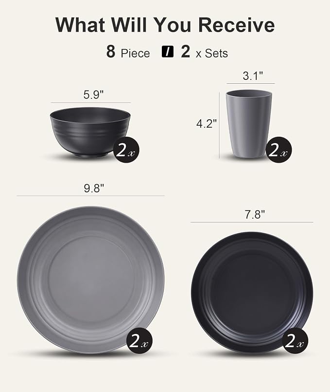 Quatish 8 Pcs Unbreakable Plates and Bowls, Plastic Dinnerware Sets - Image 2