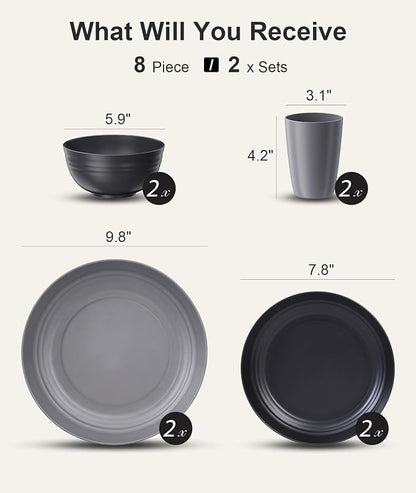 Quatish 8 Pcs Unbreakable Plates and Bowls, Plastic Dinnerware Sets - Image 2