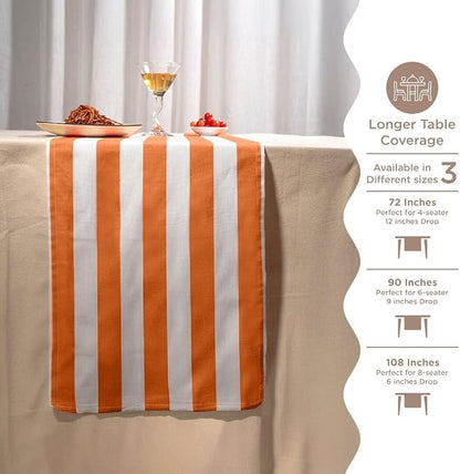 Folkulture Fall Table Runner 108 Inches Long | Orange & White Striped | Table - Image 7