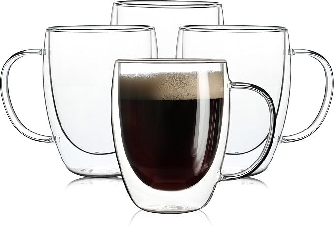 Aurzen 4 Pack Double Walled Glass Coffee Mugs by Aurzen