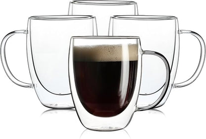 Aurzen 4 Pack Double Walled Glass Coffee Mugs by Aurzen