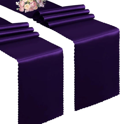 VACVELT Purple Satin Table Runners, 12x72 Inch, 2 Pack, Scalloped Edge | Silky by VACVELT