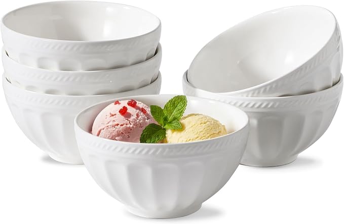 12 oz Ice Cream Bowls Set of 6, 4.5" Small Ceramic Dessert Bowls | White Lotus by THRYVONA