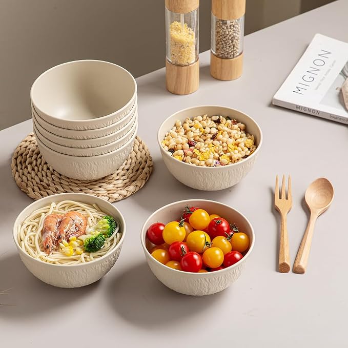 HXYPN 8pcs Unbreakable Cereal Bowls Wheat Straw Bowl Sets plastic soup bowls - Image 4