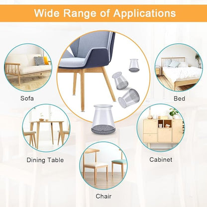 32 Pcs Chair Leg Protectors for Hardwood Floors, Silicone Felt Furniture Leg Cover Pad for Protecting Floors from Scratches and Noise, Smooth Moving, X-Small(Fit Round Diameter：1/2" to 5/16")