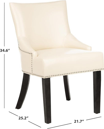 SAFAVIEH Home Collection - Lotus Flat Cream Faux Leather Dining Chair, Modern Nailhead Trim Accent Chair, Sturdy Black Legs (MCR4700B)