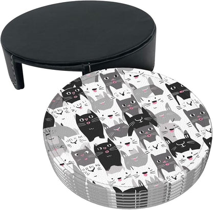 Cartoon Cute Cat Kitten Leather Coasters Set of 6 - Image 8