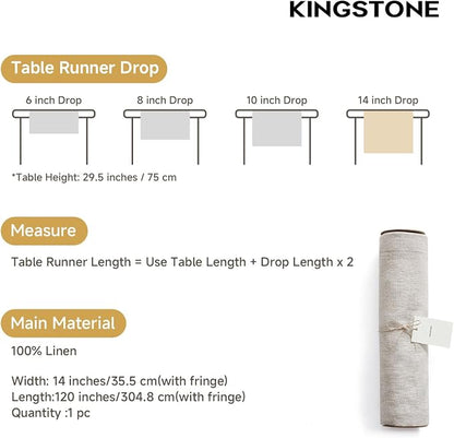 100% Pure French Linen Table Runner 120 Inches Long, Natural Hemstitch - Image 5