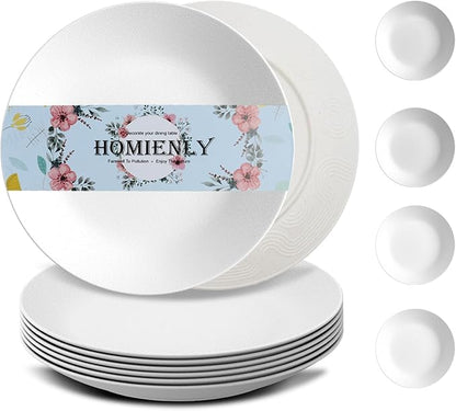 Homienly Wheat Straw Plates, Flat Dinner Plates, Unbreakable Plate for Kitchen, Camping, Outdoor, Microwave and Dishwasher Safe Plates Set, 9 inch, Set of 8 - White
