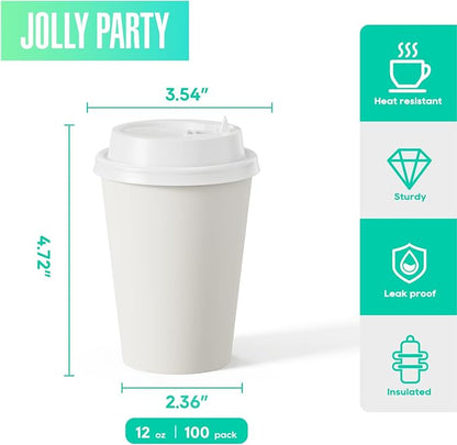 JOLLY PARTY 12 oz Paper Coffee Cups, Disposable Paper Coffee Cup - Image 2