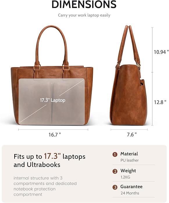 Laptop Tote Bag for Women, Leather Work Tote - Image 8