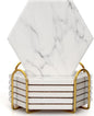 White Marble Coasters Set of 6 Hexagon Absorbent Ceramic Coasters by Dksyee