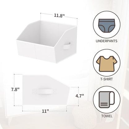 Storage Bins for Shelves - Small Trapezoid Closet Shelf Organizer, Fabric Organization Bins with Handles, Storage Baskets for Clothes, Towel, Purse, 4 Pack, White