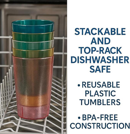 Oojami Set of 24 Plastic Tumblers, 20-Ounce Reusable Cups, BPA-Free & - Image 3