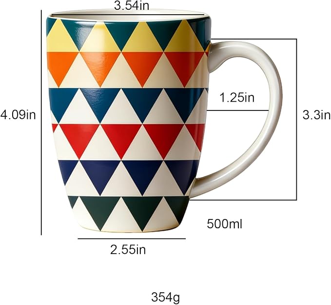 Bohemian Ceramic Coffee Mugs Set of 4, 15oz/450ml Geometric Pattern Tea Cups - Image 2
