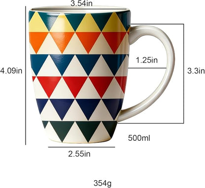 Bohemian Ceramic Coffee Mugs Set of 4, 15oz/450ml Geometric Pattern Tea Cups - Image 2