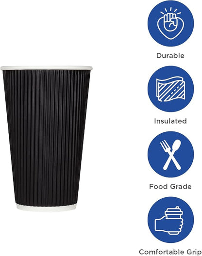 Karat 8 oz Ripple Insulated Coffee Cup Black Disposable Paper Hot Cup, Sturdy - Image 2