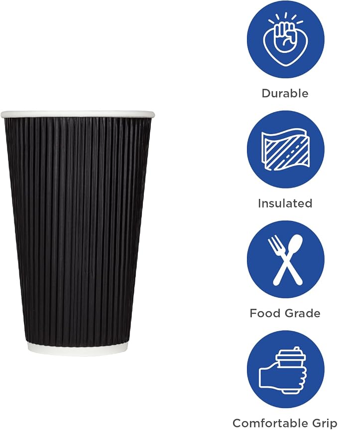 Karat 12 oz Ripple Insulated Coffee Cup Black Disposable Paper Hot Cup - Image 2