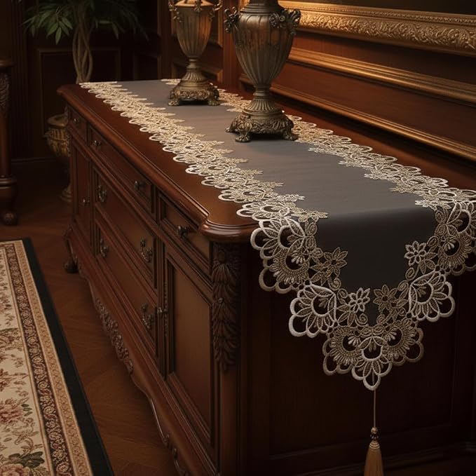 Embroidered White Lace Table Runner by EphyrosaHome