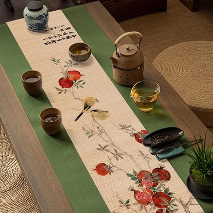 Asian Style Bamboo Table Runner, Ancient Chinese Paintings Zen Table Mat by Unknown