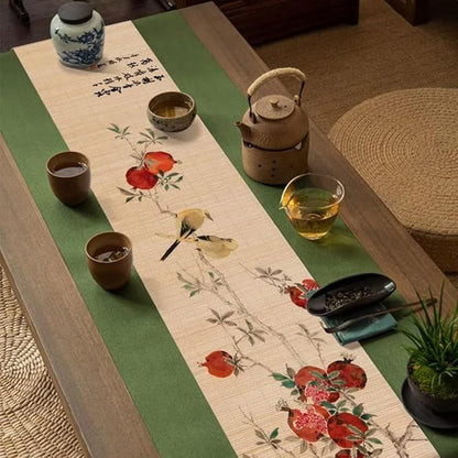 Asian Style Bamboo Table Runner, Ancient Chinese Paintings Zen Table Mat by Unknown