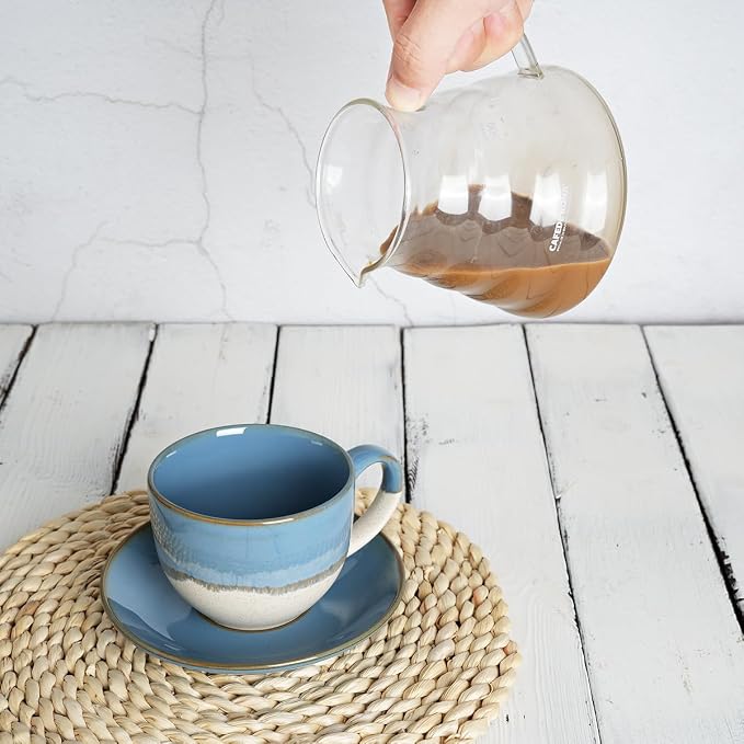 Bosmarlin Ceramic Cappuccino Cup and Saucer Set of 2, 10 Oz, Coffee Cups - Image 5