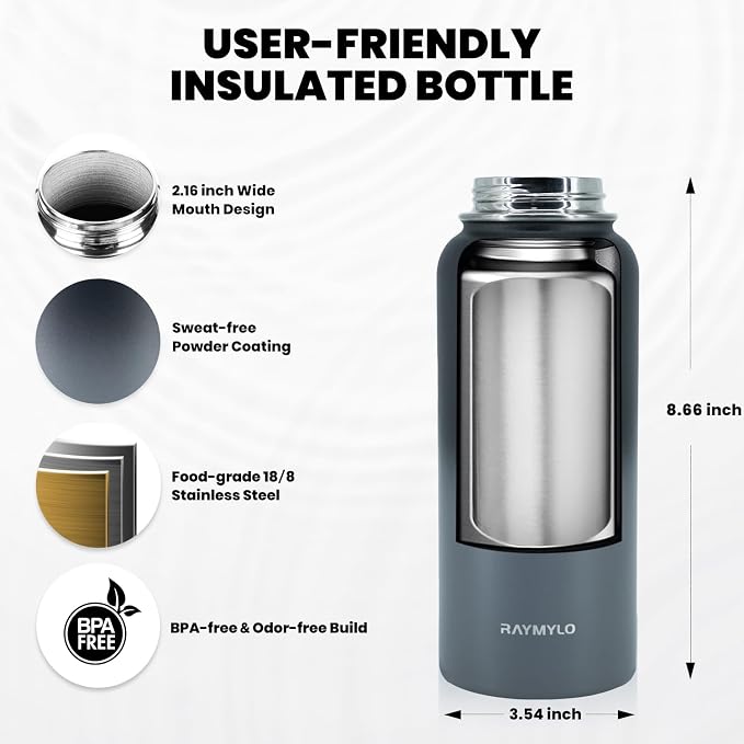 RAYMYLO Insulated Water Bottle 32 oz, Triple Wall Vacuum Stainless Steel | - Image 5