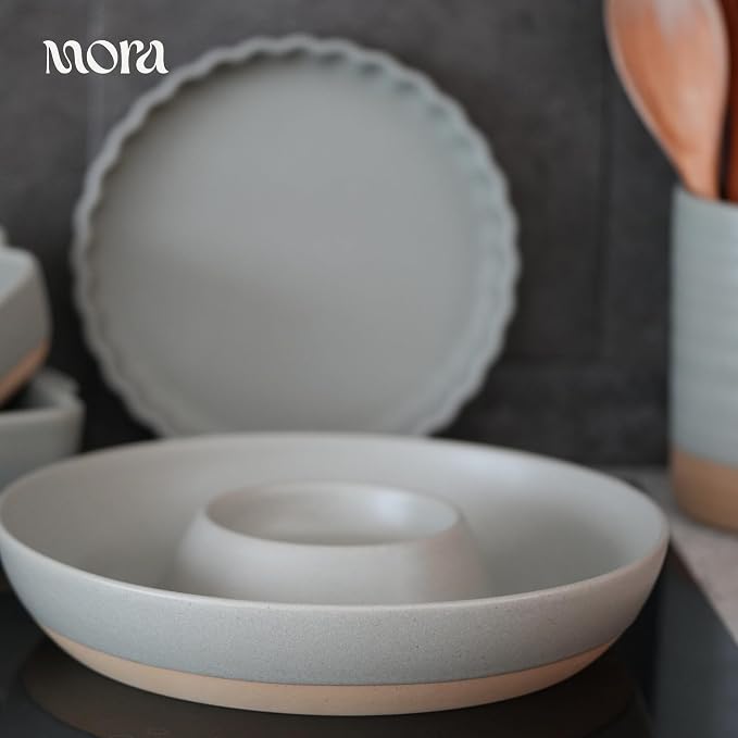 Mora Ceramic Chips and Dip Serving Tray: Large Divided Party Bowl Set - Image 6