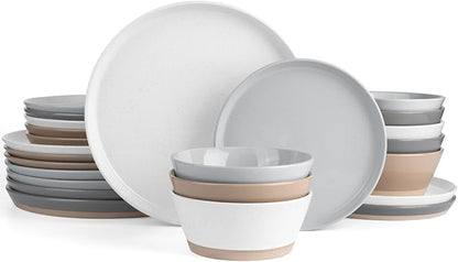 Famiware Saturn Dinnerware Sets for 8, 24 Pieces Stoneware Plates and Bowls Dish Set - Chip and Scratch Resistant, Microwave and Dishwasher Safe Tableware, Multi-color