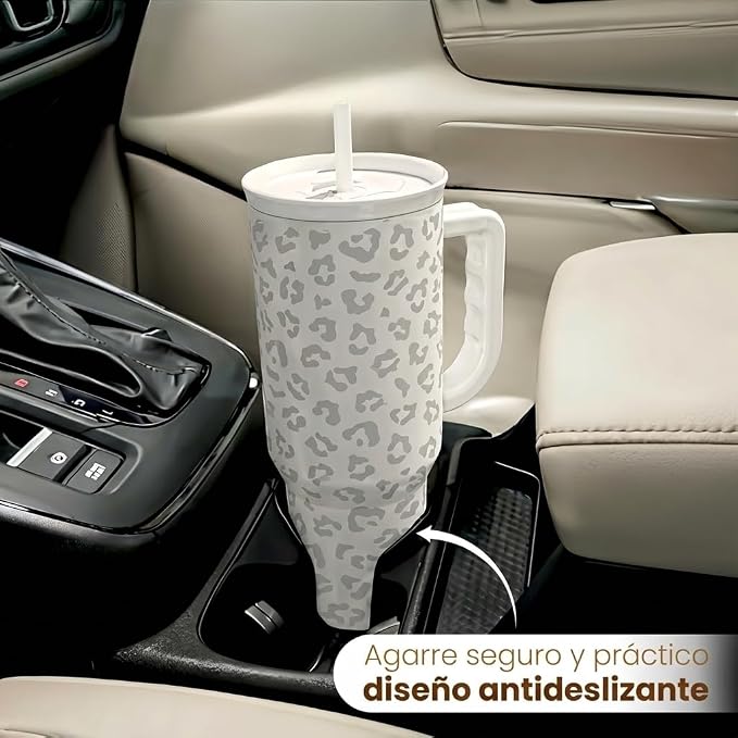 SANDJEST Leopard Tumbler with Handle, Insulated Cup Stainless Steel Travel Mug - Image 6