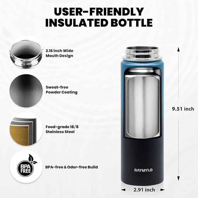 RAYMYLO Insulated Water Bottle 20 oz, Triple Wall Vacuum Stainless Steel | - Image 5
