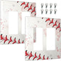 Outlet Covers Baseball Sports Ball Game 2 Gang Light Switch Cover Double Rocker Wall Plate Decorative GFCI Receptacle Electrical Switchplate for Bathroom Bedroom Decor（2 Pack）