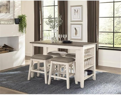 Lexicon Timbre 5-Piece 3-Shelf Wood Counter Height Dining Table Set for 4 in Antique White