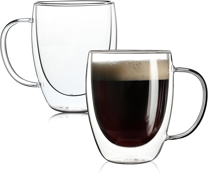 Aurzen 2 Pack Double Walled Glass Coffee Mugs by Aurzen