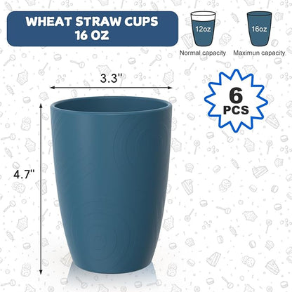 Wheat Straw Drinking Cups Set of 6, 16 OZ Unbreakable & Lightweight Plastic - Image 2