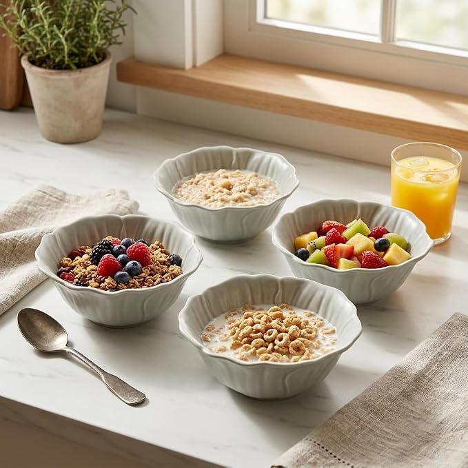KOOV 24oz Cereal Bowls Set of 4, Vintage Hand-Painted Porcelain Soup Bowls - Image 4