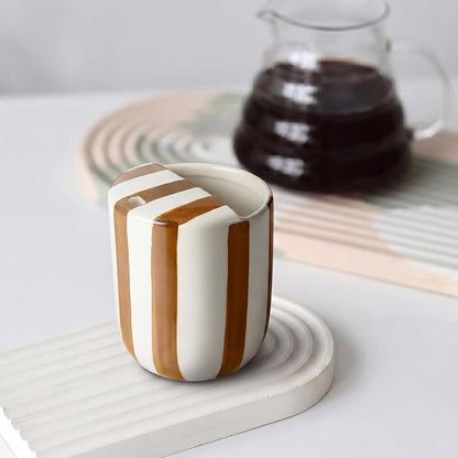 Ceramic Mug with Sip Hole 10 oz Brown Striped Ceramic Coffee Mug Hand Painted - Image 5