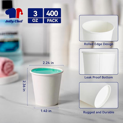 JOLLY CHEF 400 Count 3 oz Bathroom Paper Cups, Disposable Mini Bathroom - Image 2