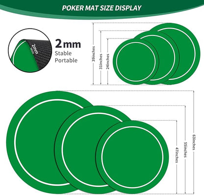 nuveti 24/31/47/55/63inch Round Poker Mat for Texas Holdem | Portable Poker Table Top with Art Deco Layout Print 6-8 Player Game Layout Mat to Play Cards, Poker Games, Blackjack, Casino