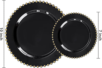 EI 60pcs Black Plastic Plates,Black and Gold Plastic Plates Disposable,Fancy Heavy Duty 10" Dinner & 7" Dessert Plate for Party,Birthday,Anniversary,Wedding,Afternoon Tea,Business Events,Banquets