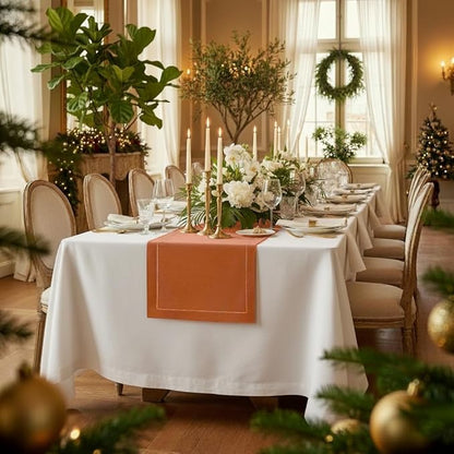 D'Moksha Homes Linen Rust Table Runner 72 Inches Long - 100% Pure Linen Hemstitch Table Runner 14 x 72 Inch for Dresser, Dining and Spring, Easter - Classic Hemstitch