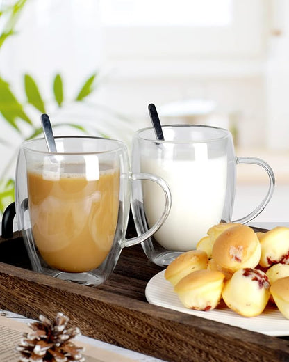 LIBWYS 2 Pack Double Walled Coffee Cups Glasses Mug 12oz Borosilicate Glass | - Image 3