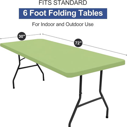 homing 2 Pack Rectangle Table Cloth, Elastic Fitted Fabric Tablecloth Fits for 6 Foot Folding Tables, Washable Table Cover for Picnic, Camping, Indoor & Outdoor (Sage Green, 30" x 72")