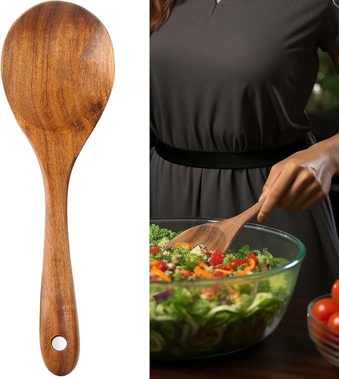 Large Teak Wood Spoon for Cooking, 13-Inch Teak Wooden Salad Sever, Natural by SeoTin