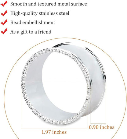 12 Pcs Stainless Steel Bead Side Napkin Rings - Image 2